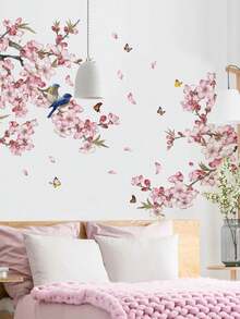 1 Set 2D Sakura Swallow Wall Stickers, Versatile Stickers For Spring, Sakura Branches, Graceful Swallows, High Cost-Performance Wall Decals, Spring 2026, Sakura Tree Wall Stickers (Including Birds & Butterflies), 1 Set Large Floral Vine Wall Stickers, Suitable For Bedroom Headboard, Living Room Backdrop, Study, Shop Windows And Other Scenarios - Cherry Blossom Stickers - View 5
