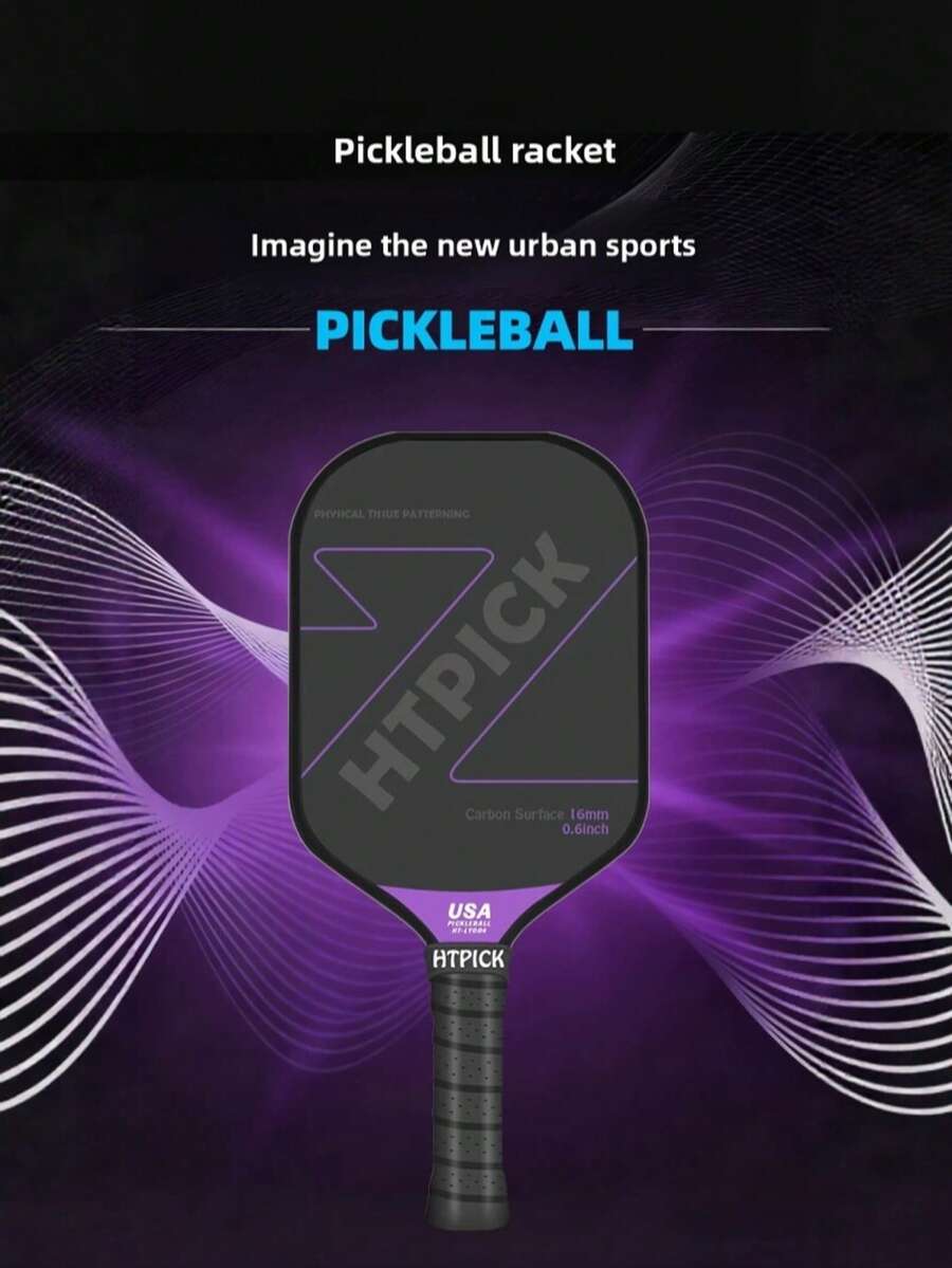 HTPICK 1pc T-Series Entry-Level T700 Carbon Fiber Pickleball Paddle - Purple And Black Logo, Cold-Pressed Fabric Texture, High-Density Feel, Shock-Absorbing, Offensive Fast Swing, School Club Gym Sports Equipment