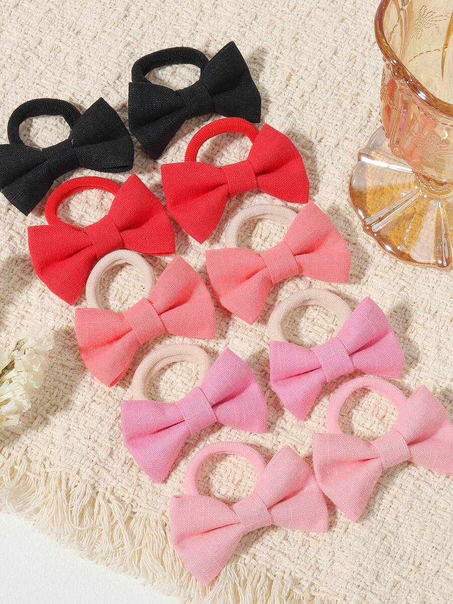 10 chiếc dây buộc tóc bằng vải co giãn hình nơ, nhẹ nhàng cho tóc, phù hợp cho sử dụng hàng ngày và đi học. - Phối màu - Xem 1