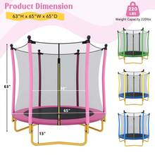 MERAX [Without Basketball Hoop] 5.5 FT Kids Trampoline With Safety Net, Indoor Outdoor Toddler Trampoline With Enclosure, U-Shaped Stable Legs, Foam Padded Poles, Mini Trampoline For Kids, Pink - 粉色 - 查看 9