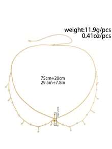 1pc Summer Vacation Style Gold Multi-Layer Chain Waist Belt, Delicate Body Chain With Navel Piercing, Unique Design Elegant Accessory For Engagement, Wedding, Party, Festival, Gift For Friends And Loved Ones (Handmade, Random Number Of Rhinestones) - Gold - View 4