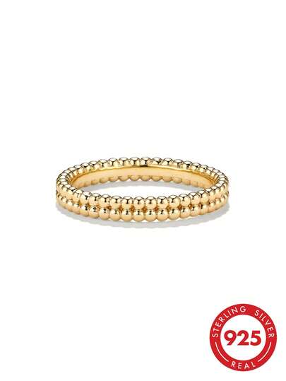 Elegant Unique Designer Double-Layer Beaded Ring, Minimalist 925 Sterling Silver Ring, High Quality Waterproof Daily Wear For Women