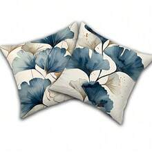 2pcs Ginkgo Leaf Abstract Modern Art Throw Pillow Covers - Soft Polyester, No Insert Needed - Great For Sofa, Bed, Car And Living Room Decor - White/Blue - Multicolor - View 10