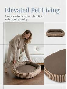 Oval Pet Bed, Oxford Striped, Warm And Washable, Suitable For Dogs And Cats All Year Round - Multicolor - View 3