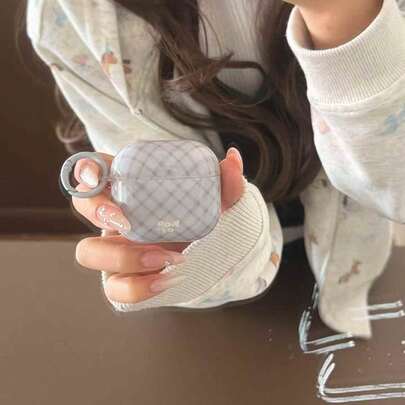 1 Set Solid Color Rhombus Pattern Earphone Case Compatible With Apple 3/4, Minimalist Protective Cover Compatible With Airpods Pro 2/Pro 3, Anti-Drop