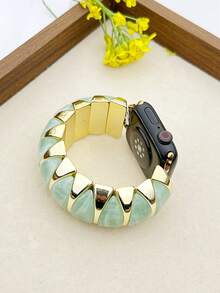 1PC Luxury Multi-Color Resin Gold Plated Multi-Purpose Stretch Watch Band - Chunky Transparent Amber Contrast Color Block 2-In-1 Bracelet With Innovative Universal Connector & 14mm 22mm Spring Bars Compatible With Most Smartwatches & Traditional Watches 38-49mm New Arrival - Multi-purpose Watch Strap - View 8
