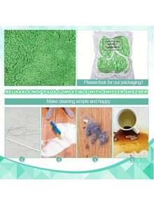 8 pièces/6 pièces Tampons de remplacement de vadrouille en microfibre super, convenant pour aspirateur robot, vadrouille plate, tampons de vadrouille lavables, utilisation humide et sèche, facile à nettoyer, fournitures de nettoyage, essentiels pour la rentrée scolaire - tête de balai verte - Voir 6