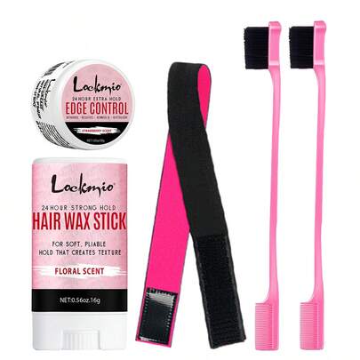  Bộ 5 sản phẩm LOCKMIO gồm sáp vuốt tóc dạng thỏi 0.56oz và sáp giữ nếp tóc viền 1.05oz dành cho nữ, giữ nếp mạnh mẽ, không gây bết dính, kèm dây buộc tóc màu hồng có thể điều chỉnh và lược chải viền tóc.