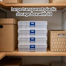 5 piezas Cajas de almacenamiento impermeables - 5 piezas Cajas de plástico transparente grandes con tapas, impermeables, apilables Contenedores de almacenamiento para cuentas, pendientes y artículos pequeños - Organizadores de archivos rectangulares duraderos - Juego de cinco - Ver 9