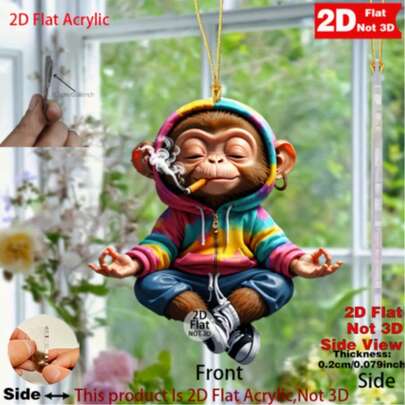 1 chiếc mặt dây chuyền hình khỉ thiền 2D bằng acrylic trong suốt, đồ trang trí nhà cửa đa năng sáng tạo, phụ kiện tự làm móc khóa điện thoại, đồ trang trí treo nội thất xe hơi.