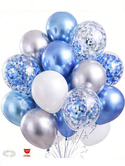 50pcs/Pack 10-Inch Blue, Silver, White And Multicolor Confetti Latex Balloons For Birthday, Baby Shower, Wedding And Party Decoration