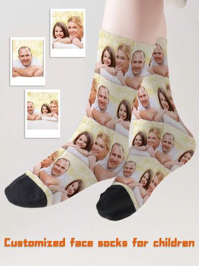 1 Pair Custom Face Socks, Unisex For Boys And Girls, Girls' Mid-Calf Socks, Boys' Mid-Calf Socks, Personalized Socks With Photo For Teenagers, Fun Customized Image Socks For Boys And Girls, Suitable For Daily Wear, Holidays, Birthdays, And Other Occasions