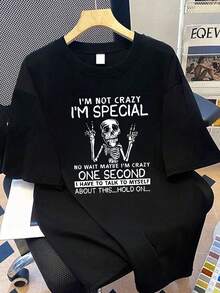 Grafik-T-Shirt mit Totenkopf- und Buchstaben-Muster, Damen-Sommer-Casual-Top in Große Größen, Schwarz - Schwarz - Übersicht 1