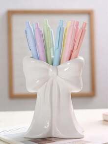 1pc Cute Bow-Shaped Pen Holder, Home Office School Supplies Desktop Storage Decoration - Multicolor - View 3