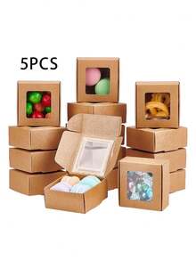 20/10/5pcs/1pc - 方形牛皮纸盒，带透明窗口，迷你香皂礼盒，适用于包装珠宝、展示婚礼回礼，可折叠纸质礼品盒，适用于派对婚礼包装，是母亲节、婚礼、生日、毕业典礼、新娘送礼会、礼品和购物、派对、节日、厨房和零售礼品袋的理想之选。 - 彩色 - 查看 13