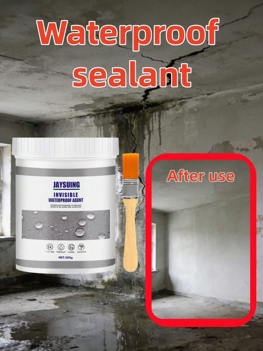 JAYSUING 300g Waterproof Sealant + Brush, Bathroom, Kitchen, Exterior Wall Leak Repair Coating, Quickly And Effectively Repairs Wall Cracks, Provides Long-Lasting Sealing And Repair Effect, Making Your Walls Look Like New For Years To Come