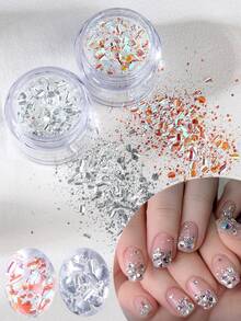 1/2 Bottle Spotlight Sequin Nail Glitter 3D Holographic Irregular Iridescent Silver Gradient Sparkly Flake Slices DIY Shiny Manicure Decoration Nail Accessories Nail Supplies For Women And Girls Nail Design - Multicolor - View 2