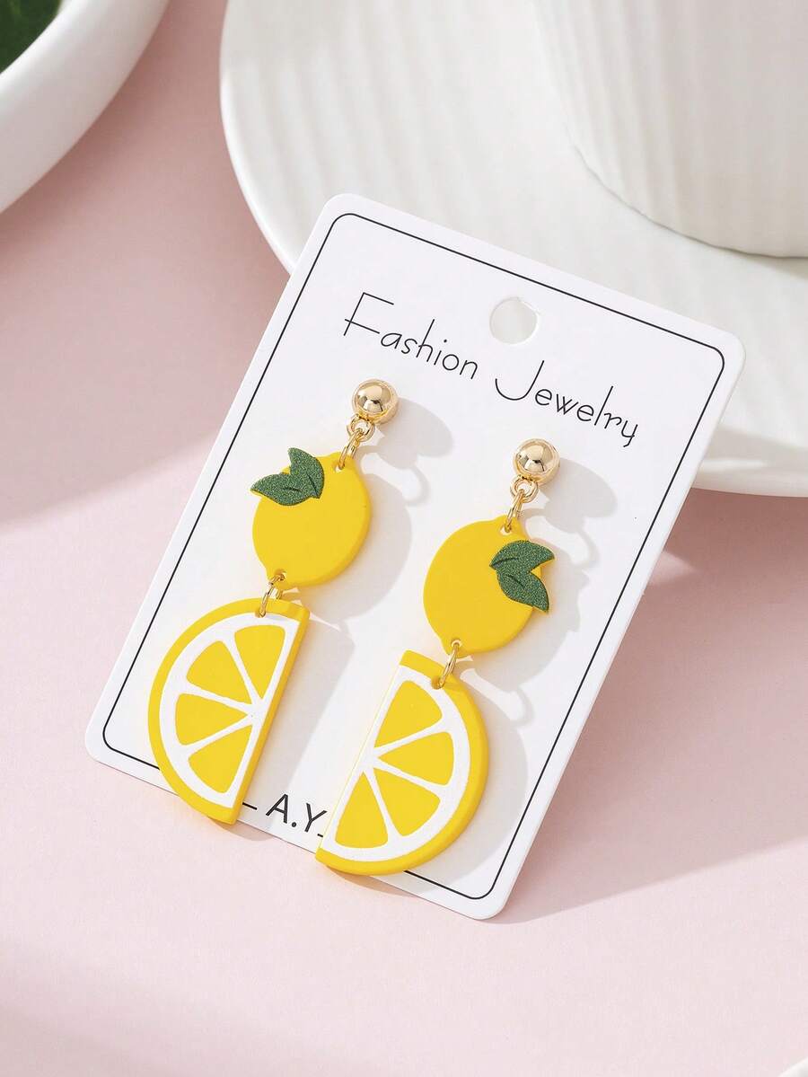 1 Coppia di orecchini alla moda da donna a forma di limone, accessorio perfetto per le vacanze estive in spiaggia - Giallo - Visualizzare 1