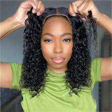 Curly Bob Wig Human Hair Deep Wave Glueless Wigs Human Hair Pre Plucked Pre Cut 5x5 Wear And Go Glueless HD Lace Closure Wigs Human Hair For  Women 200% Density Black Color 16 Inch - SNatural - 查看 1