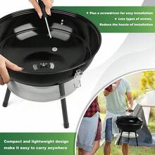 14 Inch Charcoal Grill, Joyfair Small Portable BBQ Grill With Locking Lid For Outdoor Camping/Patio/Backyard Barbecue/Tabletop Cooking, Enamel Coated & Dual Vent System (Black) - Default - View 5