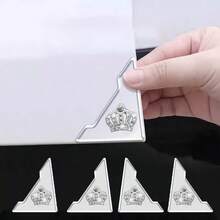 4pcs Bling Crown Car Door Corner Protector, Sparkling Rhinestone Auto Door Edge Guards Triangle Shaped Anti-Collision Strips, Transparent Color Unisex - Crown Pattern - View 8