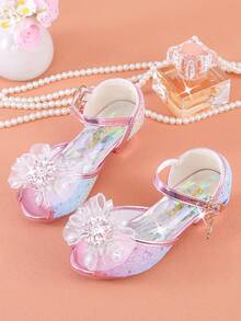 2026 Summer New Girls Rhinestone Butterfly Wedge Sandals, Korean Style Open Toe High Heels For Little Girls Students Princess - Pink - View 7
