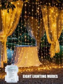 1pc 100/200/300 LED Outdoor Garden Curtain Fairy String Lights, Waterfall LED Light, Battery Box Powered 8 Lighting Modes,Indoor Outdoor Decor For Bedroom, Patio, Gazebo, Fence, Railing, Wedding, Party, Christmas Wall & Holiday Home Ornaments - Multicolor - View 3