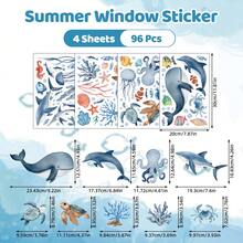 Bộ 4 miếng dán cửa sổ chủ đề thế giới đại dương vẽ màu nước, bao gồm cá voi, cá mập, rùa, bạch tuộc và các sinh vật biển sâu khác, decal dán kính tĩnh điện có thể tháo rời, trang trí nhà cửa sinh động và thư giãn cho phòng ngủ, phòng khách, phòng tắm, phòng học và nhiều không gian khác. - Nhiều màu - Xem 12
