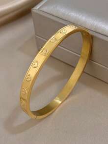 18K Gold Plated Stainless Steel Hollow Heartbeat Pattern Bangle Bracelet, Women's Bracelet, Stainless Steel Jewelry, Heart-Shaped Bracelet, Suitable For Daily Wear, Dates, Graduation Parties, Holidays, Mother's Day Gifts, Valentine's Day Gifts, Summer Jewelry, Beach Jewelry, Bohemian Style Jewelry - Multicolor - View 7