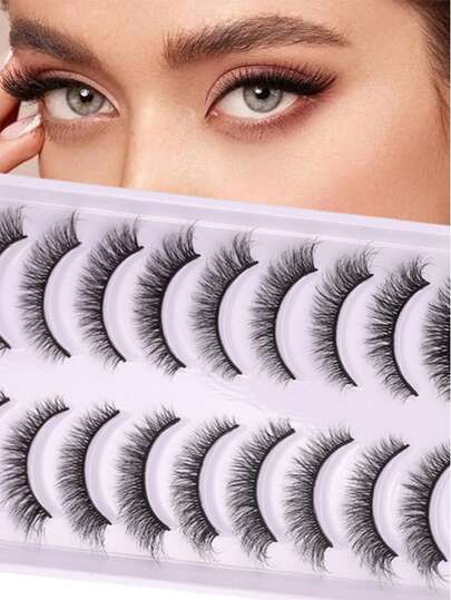 10 Pairs Of Naturally Elongated False Eyelashes, Soft And Fluffy, 8D Full Stretch, Manually Bent And Shaped, With Encrypted And Elongated Eyelets Suitable For Various Makeup Scenes