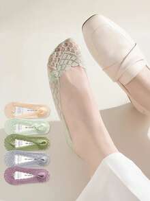 6 đôi tất nữ lưới ren không lộ cổ chân, siêu mỏng, thoáng khí, chống trơn trượt, lót ẩn, viền bèo dễ thương, phù hợp với giày bệt, giày cao gót và giày lười. - Nhiều màu - Xem 5