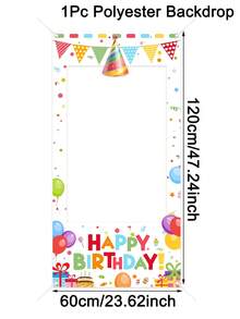 1件裝 生日快樂自拍拍照框背景牆 120x60cm 彩色拍照亭道具 男孩女孩生日派對裝飾 生日拍照背景用品 - 彩色 - 查看 3