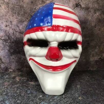 Mặt nạ ông già Payday, mặt nạ kinh dị tóc đỏ, trang phục chú hề quốc kỳ cho bữa tiệc Halloween.