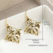 1 Pair Vintage Gold Color Carving Flower Drop Earrings For Women Geometry Party Daily Wear - Gold Color - View 2