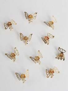 5pcs Gold Hollow Butterfly Hair Clips, Cute Butterfly Design Hair Accessories Suitable For Girls, Decorative Hair Clips, Suitable For Girl In Autumn/Winter Holiday Outfits - Multicolor - View 1