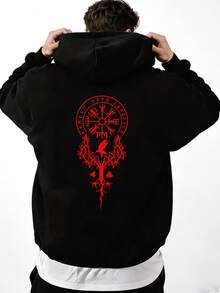 Viking Compass Tree Eagle Rune Premium Printed Hoodie Autumn/Winter Fashion Mens Clothing - Black - View 1