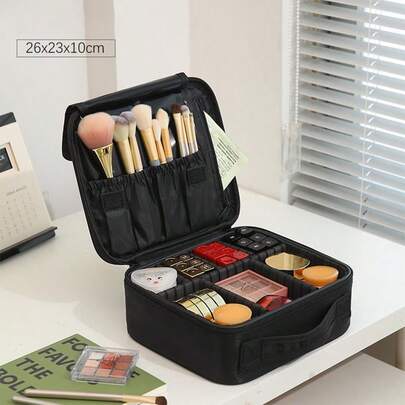 Túi đựng mỹ phẩm chuyên nghiệp dung tích lớn, di động, nhiều ngăn chứa đồ, túi đựng mỹ phẩm chống thấm nước, hộp đựng mỹ phẩm du lịch, kích thước nhỏ gọn với vách ngăn điều chỉnh được, túi đựng mỹ phẩm màu hồng tối giản.
