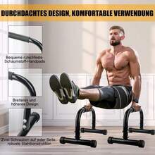 Two high-load-bearing training supports are perfect for push-ups, dips, sit-ups, and handstands, making them ideal for home gyms, parks, travel, and everyday workouts. They also make a great gift for men and fitness beginners. - A - Übersicht 6