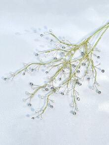 1pc Handmade Crystal & Faux Pearl Wedding Bouquet For Bride - White - View 4