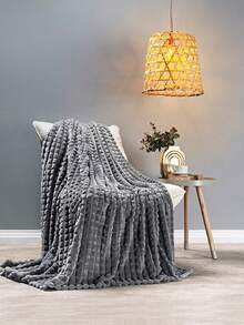 Latu Magazine Manta Coberta Cobertor Grosso Queen 320g/m² 2,40m x 2,20m Alto Relevo Flannel Luxo Macio Inverno - Salgueiro Cinzento - Visão 3
