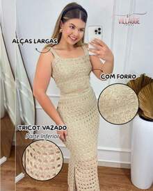 Women's 2-Piece Knit Set: Long Skirt And Cropped Top With Lace Knit Detail - Summer - Blue - View 2