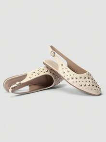 ADAMUMU New Women's High-Fashion Comfortable Sequin Flat Shoes, Cute For Daily And Party Wear, Holiday & Spring/Summer - Beige - View 3