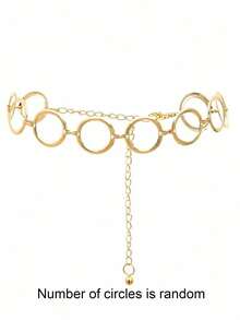 1pc Minimalist Fashion Resort Style Dress With Metal Ring Waist Chain & Body Chain, Personalized Geometric Circle Single Layer Body Chain, Punk Metal Waist Chain, Women Jewelry [Random Circle Quantity] - Gold - View 1