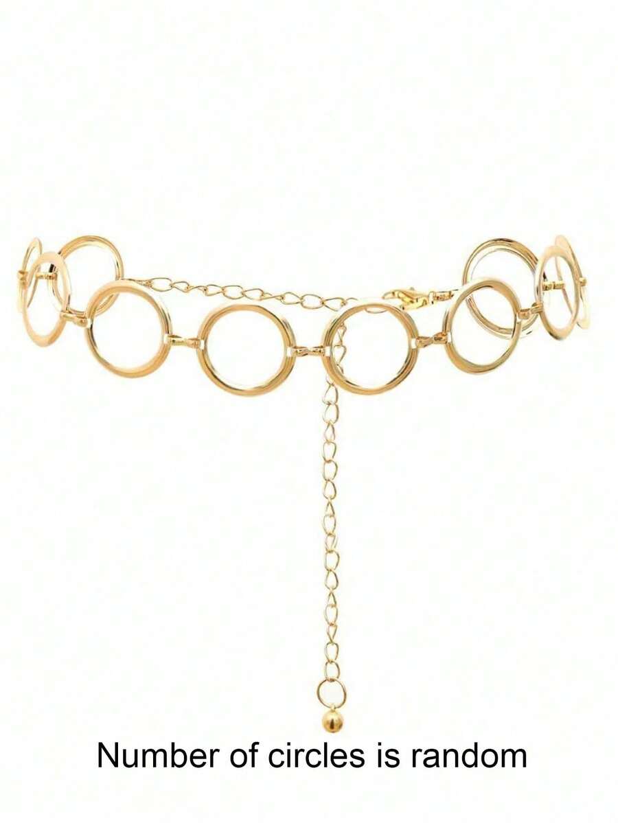 1pc Minimalist Fashion Resort Style Dress With Metal Ring Waist Chain & Body Chain, Personalized Geometric Circle Single Layer Body Chain, Punk Metal Waist Chain, Women Jewelry [Random Circle Quantity] - Gold - View 1