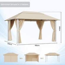 Devoko Pavilion 3x4 Waterproof Stable Winterproof,Aluminum Garden Pavilion,Pavilion With Solid Roof Protection UV,Suitable For Outdoor Scenes,Gray,Beige - beige - 查看 6