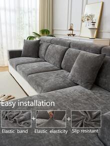 1件装弹力沙发套，防滑全包覆式沙发座套，400克高克重雪尼尔面料，四季通用，可水洗，防尘，宠物友好，适用于卧室、办公室、客厅装饰，适用于组合沙发、L型沙发、1/2/3/4人座沙发 - 深灰色 - 查看 8