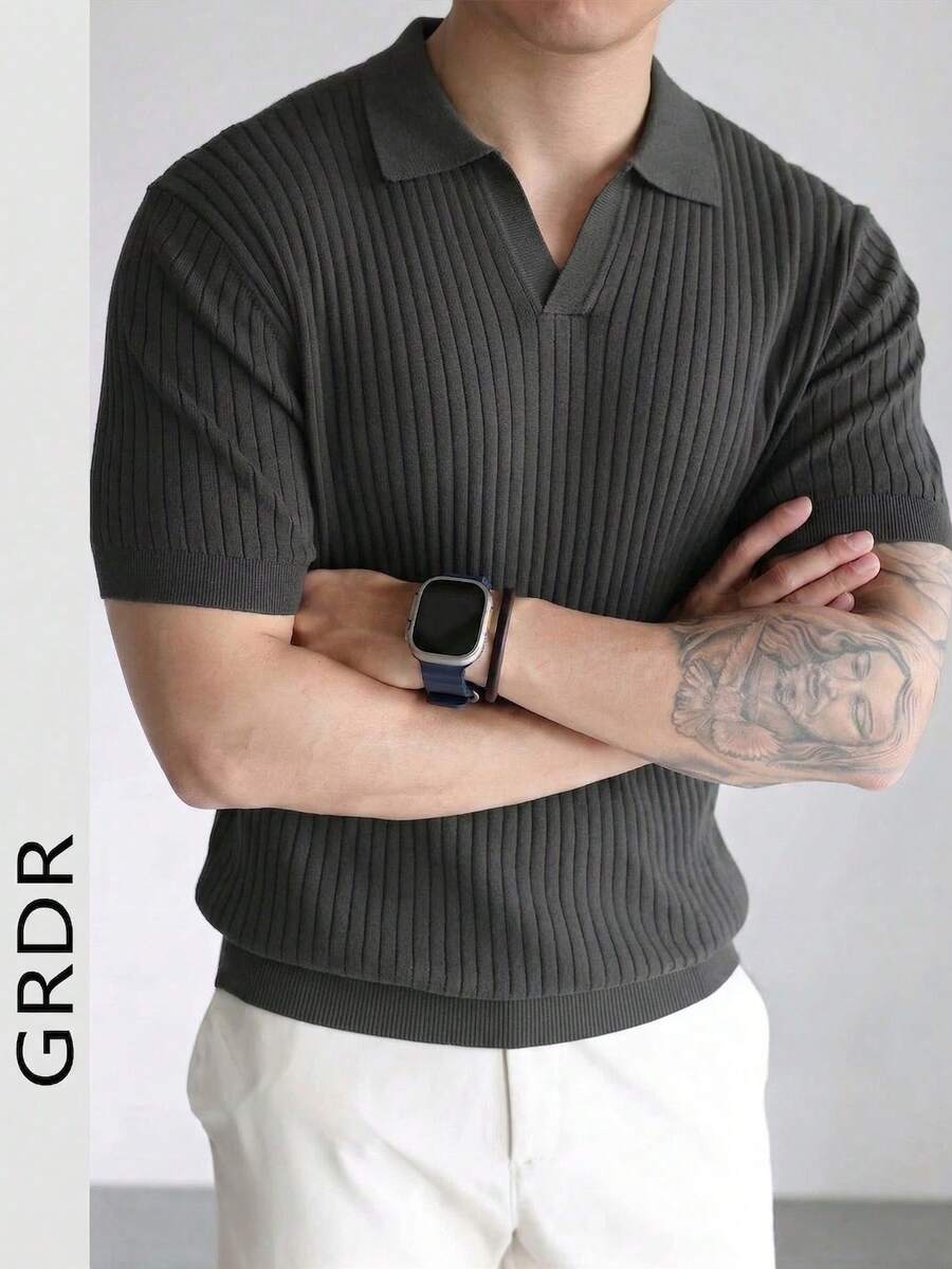 GRDR 男士纯色短袖休闲通勤针织衫