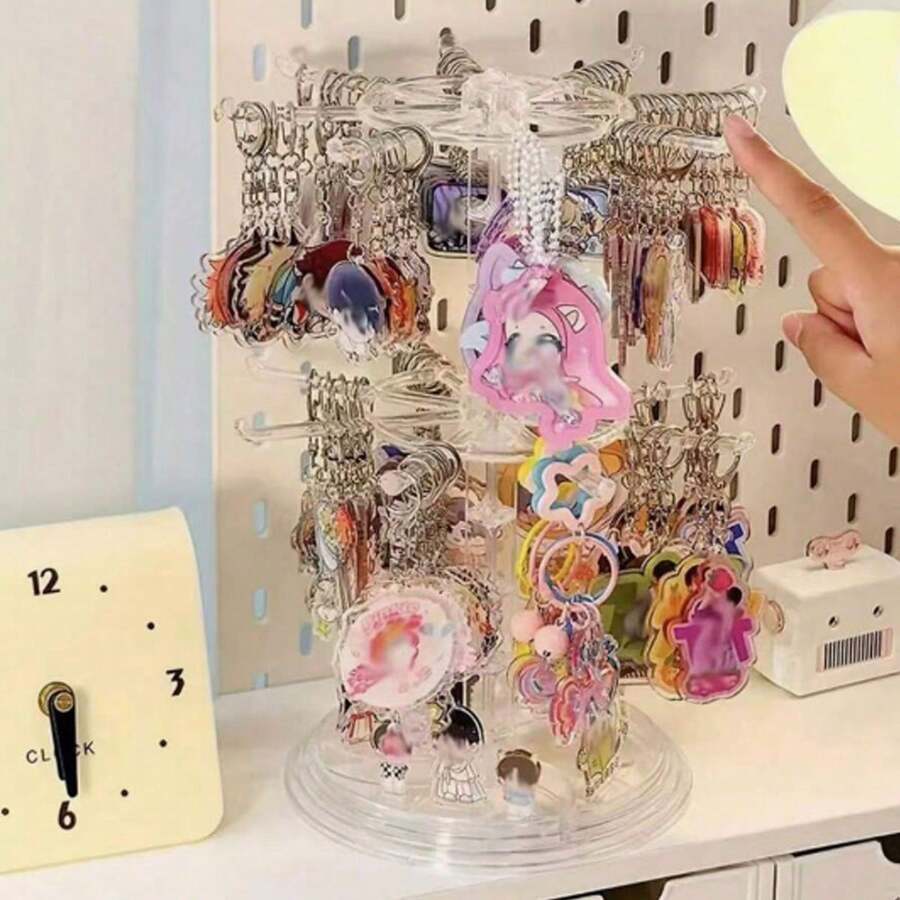 1个可调节双层旋转钥匙扣展示架，多功能塑料桌面收纳架，适用于钥匙扣、徽章、珠宝、项链、手链、吊坠等。 - 多功能收藏品和奖品展示架，情人节、阳光旅行、返校季必备。 - 彩色 - 查看 1