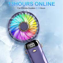 Ventilador de mano/cuello/escritorio recargable por USB a 90°, con luces de colores, pantalla digital, silencioso para oficina, dormitorio, exterior, fiesta en la playa, regalo - portátil - View 4