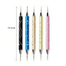 5件套美甲工具，双头点钻笔和闪粉笔 - 彩色 - 查看 5